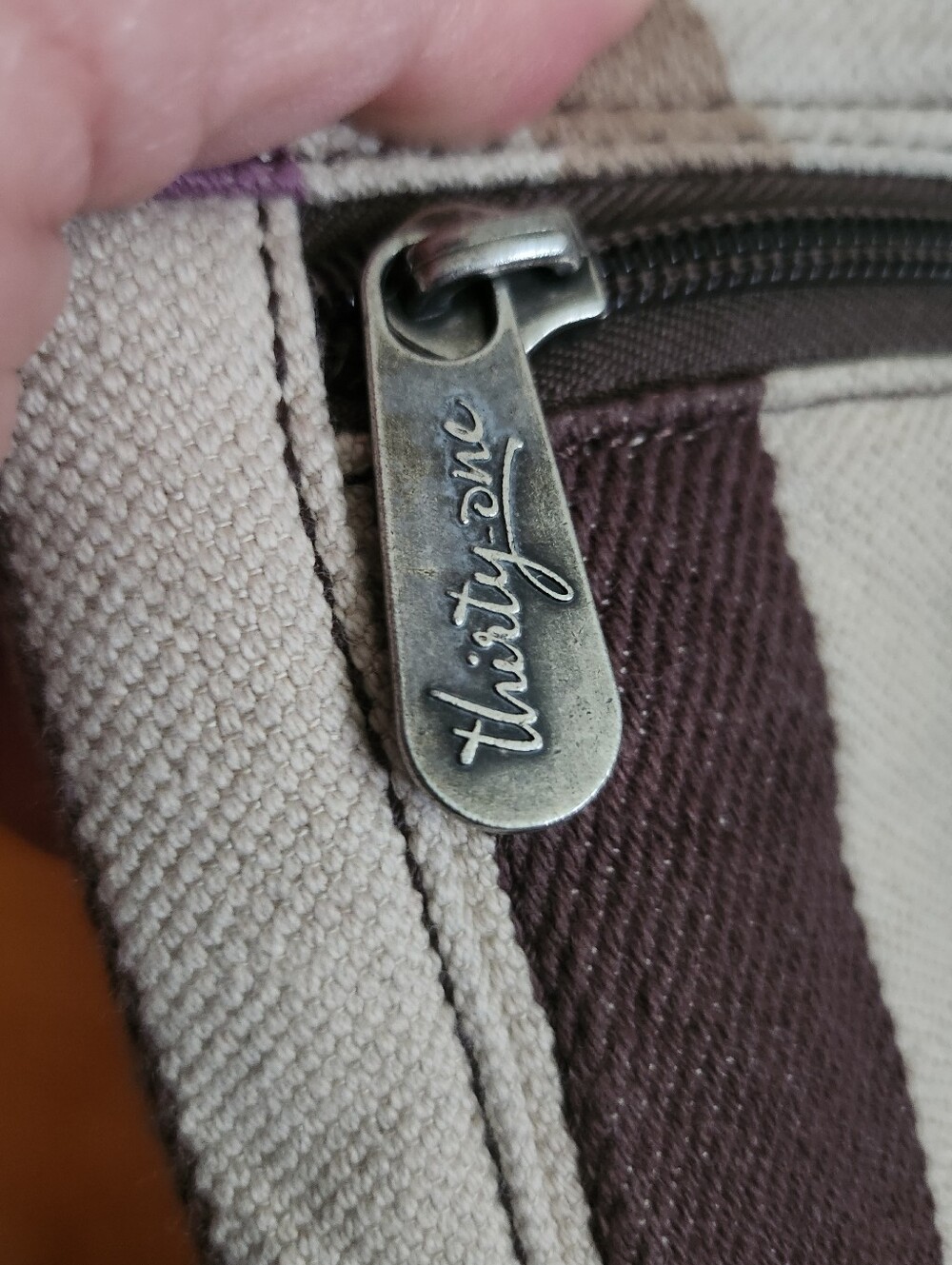 Thirty-one Purple and Brown Striped Crossbody Cotton/Linen - Picture 9 of 10